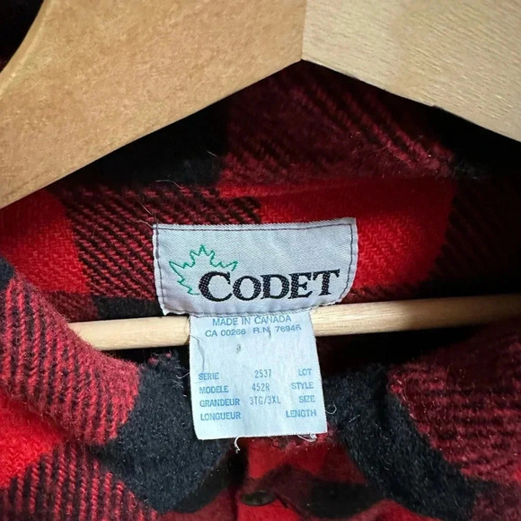 Vintage 1980s Codet Red Buffalo  Plaid Shacket Size XL - Picture 3 of 4